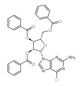 9-(2'', 3'', 5''-TRI-O-BENZOYL-β-L-RIBOFURANOSYL)-2-AMINO-6-CHLOROPURINE结构式