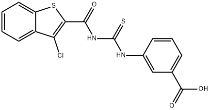 3-[[[[(3-chlorobenzo[b]thien-2-yl)carbonyl]amino]thioxomethyl]amino]-benzoic acid structure