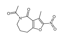 5-acetyl-3-methyl-2-nitro-5,6,7,8-tetrahydro-furo[3,2-c]azepin-4-one结构式