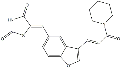 5-[3-(3-Oxo-3-piperidin-1-yl-propenyl)-benzofuran-5-ylMethylene]-thiazolidine-2,4-dione结构式