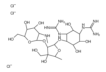 2-[(1R,2R,3S,4R,5R,6S)-3-(diaminomethylideneamino)-4-[(2R,3R,4R,5S)-3-[(2S,3S,4S,5R,6S)-4,5-dihydroxy-6-(hydroxymethyl)-3-(methylamino)oxan-2-yl]oxy-4-hydroxy-4-(hydroxymethyl)-5-methyloxolan-2-yl]oxy-2,5,6-trihydroxycyclohexyl]guanidine,trichloride结构式