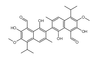 8,8'-Diformyl-1,1',7,7'-tetrahydroxy-5,5'-diisopropyl-6,6'-dimethoxy-3,3'-dimethyl-2,2'-binaphthalene结构式