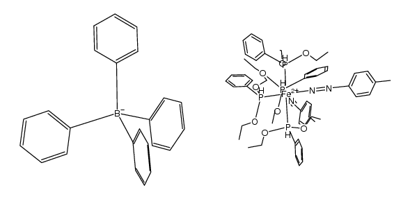 {cis-Fe(4-MeC6H4N2H)(4-MeC6H4CN)(PPh(OEt)2)4}(BPh4)2 Structure