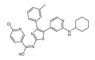 6-chloro-N-[5-[2-(cyclohexylamino)pyridin-4-yl]-4-(3-methylphenyl)-1,3-thiazol-2-yl]pyridine-3-carboxamide结构式