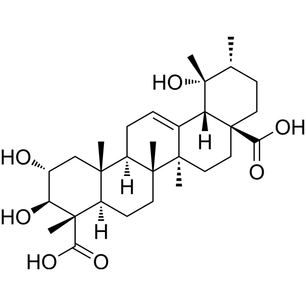 (2α,3β,4α)-2,3,19-Trihydroxyurs-12-ene-23,28-dioic acid结构式