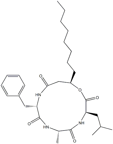 N-[N-[N-[(R)-3-Hydroxy-1-oxoundecyl]-L-phenylalanyl]-L-alanyl]-D-leucine λ-lactone结构式