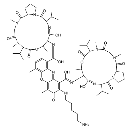 2-(5-aminopentylamino)-4,6-dimethyl-3-oxo-1-N,9-N-bis[7,11,14-trimethyl-2,5,9,12,15-pentaoxo-3,10-di(propan-2-yl)-8-oxa-1,4,11,14-tetrazabicyclo[14.3.0]nonadecan-6-yl]phenoxazine-1,9-dicarboxamide Structure