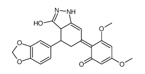 (6E)-4-benzo[1,3]dioxol-5-yl-6-(2,4-dimethoxy-6-oxo-1-cyclohexa-2,4-di enylidene)-2,3a,4,5-tetrahydro-1H-indazol-3-one结构式