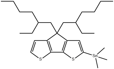 [4,4-双(2-乙基己基)-4H-环戊二烯[2,1-b:3,4-b']二噻吩-2-基]三甲基-锡烷结构式