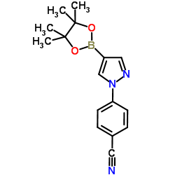 4-(4-(4, 4, 5, 5-四甲基-1, 3, 2-二氧硼杂环戊烷-2-基)-1H-吡唑-1-基)苯甲腈结构式