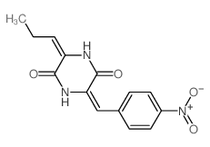 (3E)-3-[(4-nitrophenyl)methylidene]-6-propylidene-piperazine-2,5-dione structure