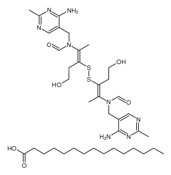 N,N'-(disulfanediylbis(5-hydroxypent-2-ene-3,2-diyl))bis(N-((4-amino-2-methylpyrimidin-5-yl)methyl)formamide) pentadecanoate Structure