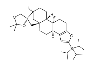 triisopropyl((3b'R,4S,5a'R,8'S,10a'S,10b'R)-2,2,10b'-trimethyl-3b',4',5',8',9',10',10a',10b',11',12'-decahydro-6'H-spiro[[1,3]dioxolane-4,7'-[5a,8]methanocyclohepta[5,6]naphtho[2,1-b]furan]-2'-yl)silane Structure