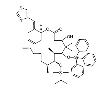 (S,E)-2-methyl-1-(2-methylthiazol-4-yl)hexa-1,5-dien-3-yl (3S,5R,6R,7S,8S)-7-((tert-butyldimethylsilyl)oxy)-3-hydroxy-4,4,6,8-tetramethyl-5-((triphenylsilyl)oxy)tridec-12-enoate结构式