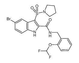 5-bromo-N-[2-(difluoromethoxy)benzyl]-3-(pyrrolidin-1-ylsulfonyl)-1H-indole-2-carboxamide结构式