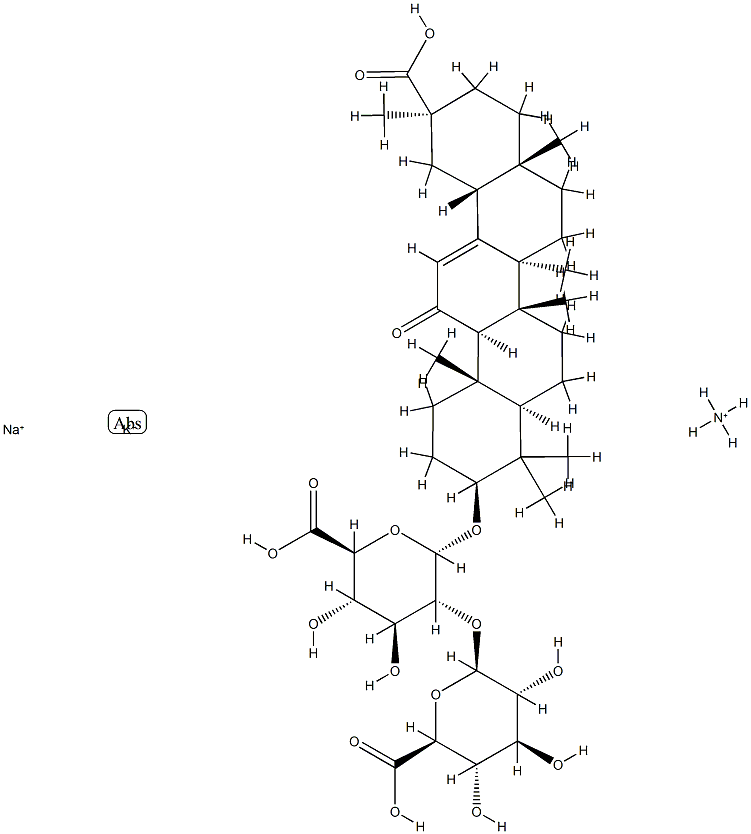 α-d-Glucopyranosiduronic acid, (3β,20β)-20-carboxy-11-oxo-30-norolean-12-en-3-yl 2-O-β-d-glucopyranuronosyl-, ammonium potassium sodium salt Structure