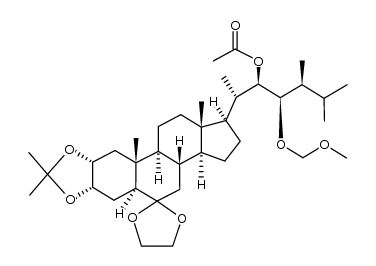 (2S,3R,4R,5S)-4-(methoxymethoxy)-5,6-dimethyl-2-((1R,3aS,3bS,5aS,6aS,9aR,10aR,10bS,12aS)-8,8,10a,12a-tetramethylhexadecahydrospiro[cyclopenta[7,8]phenanthro[2,3-d][1,3]dioxole-5,2'-[1,3]dioxolan]-1-yl)heptan-3-yl acetate结构式