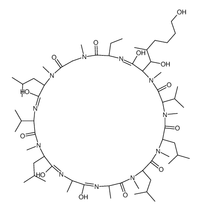 33-(1,6-dihydroxy-2-methylhexyl)-30-ethyl-1,4,7,10,12,15,19,25,28-nonamethyl-6,9,18,24-tetrakis(2-methylpropyl)-3,21-di(propan-2-yl)-1,4,7,10,13,16,19,22,25,28,31-undecazacyclotritriacontane-2,5,8,11,14,17,20,23,26,29,32-undecone Structure