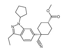 trans-4-cyano-4-(1-cyclopentyl-3-ethyl-1H-indazol-6-yl)-cyclohexanecarboxylic acid methyl ester结构式