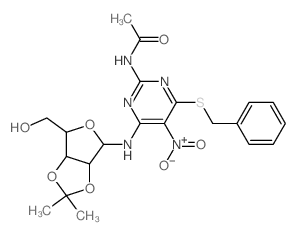 N-[4-benzylsulfanyl-6-[[4-(hydroxymethyl)-7,7-dimethyl-3,6,8-trioxabicyclo[3.3.0]oct-2-yl]amino]-5-nitro-pyrimidin-2-yl]acetamide Structure