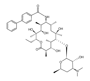 N-((2R,3S,4R,5S,6S,7R,9R,10R,11S,12S,13R)-10-(((2S,3R,4S,6R)-4-(dimethylamino)-3-hydroxy-6-methyltetrahydro-2H-pyran-2-yl)oxy)-2-ethyl-3,4,9,12-tetrahydroxy-3,5,7,9,11,13-hexamethyl-14-oxooxacyclotetradecan-6-yl)-[1,1'-biphenyl]-4-carboxamide结构式