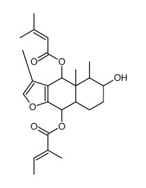 2-Methyl-2-butenoic acid 4,4a,5,6,7,8,8a,9-octahydro-6-hydroxy-3,4a,5-trimethyl-4-[(3-methyl-1-oxo-2-butenyl)oxy]naphtho[2,3-b]furan-9-yl ester structure