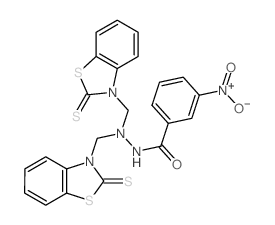 3-nitro-N,N-bis[(2-sulfanylidenebenzothiazol-3-yl)methyl]benzohydrazide structure