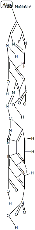 [2-[[Α-[[3-[(5-氯-2,6-二氟-4-嘧啶基)氨基]-2-羟基-5-磺酸苯基]偶氮]苄基]偶氮]-5-磺酸基苯甲酸]合铜酸三钠结构式