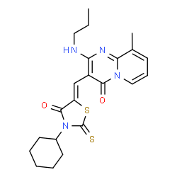 (Z)-3-cyclohexyl-5-((9-methyl-4-oxo-2-(propylamino)-4H-pyrido[1,2-a]pyrimidin-3-yl)methylene)-2-thioxothiazolidin-4-one picture