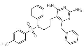 N-[3-(2,4-diamino-6-benzyl-pyrimidin-5-yl)propyl]-4-methyl-N-phenyl-benzenesulfonamide structure