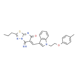 (6Z)-5-imino-6-({1-[2-(4-methylphenoxy)ethyl]-1H-indol-3-yl}methylidene)-2-propyl-5,6-dihydro-7H-[1,3,4]thiadiazolo[3,2-a]pyrimidin-7-one结构式