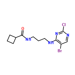 Cyclobutanecarboxylic acid [3-(5-bromo-2-chloro-pyrimidin-4-ylamino)-propyl]-amide structure