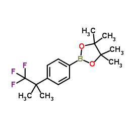 4,4,5,5-四甲基-2-(4-(1,1,1-三氟-2-甲基丙-2-基)苯基)-1,3,2-二氧杂环戊硼烷结构式