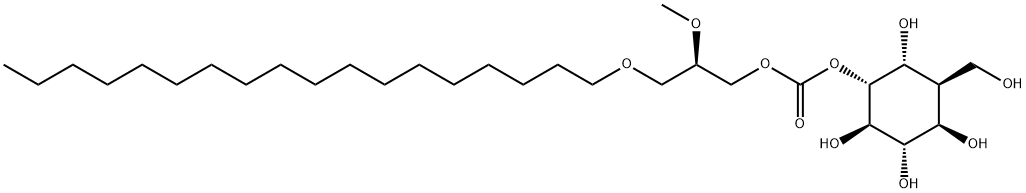 L-chiro-Inositol, 1-deoxy-1-(hydroxymethyl)-, 5-(2R)-2-methoxy-3-(octadecyloxy)propyl carbonate structure