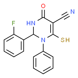 2-(2-Fluoro-phenyl)-6-mercapto-4-oxo-1-phenyl-1,2,3,4-tetrahydro-pyrimidine-5-carbonitrile structure