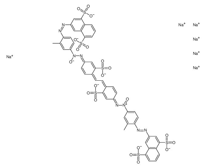 3,3'-[1,2-Ethenediylbis[(3-sulfo-4,1-phenylene)-ONN-azoxy(2-methyl-4,1-phenylene)azo]]bis(1,5-naphthalenedisulfonic acid)hexasodium salt structure