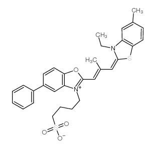 5,9-dimethyl-3-ethyl-5'-phenyl-3'-(4-sulfobutyl)oxathiacarbocyanine betaine结构式