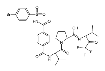 4-N-(4-bromophenyl)sulfonyl-1-N-[(2S)-3-methyl-1-oxo-1-[(2S)-2-[(1,1,1-trifluoro-4-methyl-2-oxopentan-3-yl)carbamoyl]pyrrolidin-1-yl]butan-2-yl]benzene-1,4-dicarboxamide Structure