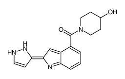 [2-(1,2-dihydropyrazol-3-ylidene)indol-4-yl]-(4-hydroxypiperidin-1-yl)methanone结构式