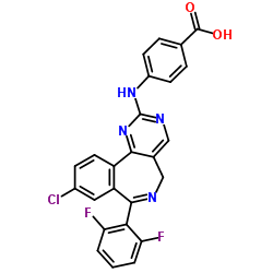 4-(9-chloro-7-(2,6-difluorophenyl)-5H-benzo[e]pyrimido[5,4-c]azepin-2-ylamino)benzoic acid Structure