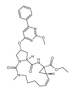 17-(2-methoxy-6-phenyl-pyrimidin-4-yloxy)-13-methyl-2,14-dioxo-3,13,15-triaza-tricyclo[13.3.0.0*4,6*]octadec-7-ene-4-carboxylic acid ethyl ester structure