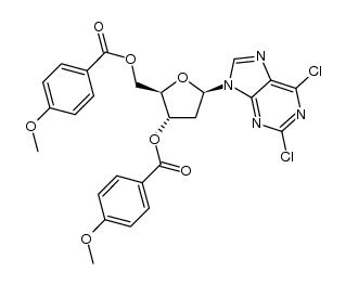 2,6-di-chloro-9-(3',5'-di-O-p-methoxybenzoyl-2'-deoxy-D-ribofuranosyl)purine结构式