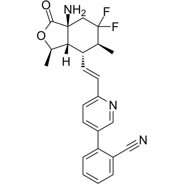 Benzonitrile, 2-[6-[(1E)-2-[(3R,3aS,4R,5S,7aS)-7a-amino-6,6-difluorooctahydro-3,5-dimethyl-1-oxo-4-isobenzofuranyl]ethenyl]-3-pyridinyl]-结构式