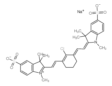 2-[2-[2-氯-3-[(1,3-二氢-1,3,3-三甲基-5-磺酸基-2H-吲哚-2-亚基)乙亚基]-1-环己烯-1-基]乙烯基]-1,3,3-三甲基-5-磺酸基-3H-吲哚内盐钠盐结构式