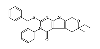 2-benzylsulfanyl-6-ethyl-6-methyl-3-phenyl-5,8-dihydropyrano[2,3]thieno[2,4-b]pyrimidin-4-one结构式