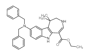 9-[双(苯基甲基)氨基]-1,2,3,6-四氢-1,1-二甲基-氮杂并[4,5-B]吲哚-5-羧酸乙酯结构式