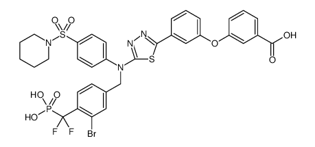 Benzoic acid, 3-[3-[5-[[[3-bromo-4-(difluorophosphonomethyl)phenyl]methyl][4-(1-piperidinylsulfonyl)phenyl]amino]-1,3,4-thiadiazol-2-yl]phenoxy]结构式