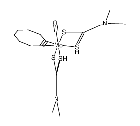 bis(dimethyldithiocarbamato)(carbonyl)(cyclooctyne)molybdenum(II)结构式