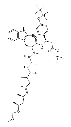 tert-butyl (5S,7R,11S,14S,17R,20R,E)-17-((2-bromo-1H-indol-3-yl)methyl)-20-(4-((tert-butyldimethylsilyl)oxy)phenyl)-5,7,9,11,14,16-hexamethyl-12,15,18-trioxo-2,4-dioxa-13,16,19-triazadocos-8-en-22-oate Structure