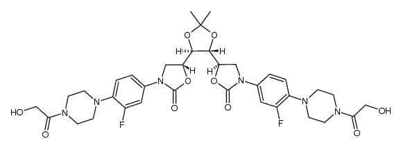 (5R,5'R)-5,5'-((4R,5R)-2,2-dimethyl-1,3-dioxolane-4,5-diyl)bis(3-(3-fluoro-4-(4-(2-hydroxyacetyl)piperazin-1-yl)phenyl)oxazolidin-2-one)结构式